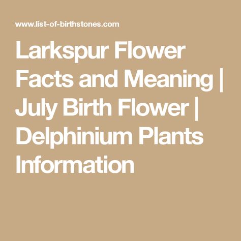 Larkspur Flower Facts and Meaning | July Birth Flower | Delphinium Plants Information Flower Delphinium, Larkspur Delphinium, Flower Facts, Delphinium Plant, July Birth Flower, Larkspur Flower, Perennial Flowers, Flower Meanings, Plant Information