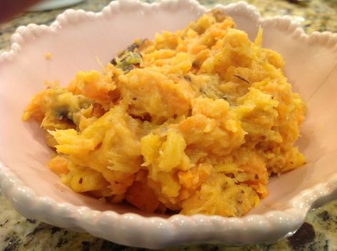 Roasted plantain and sweet potato mash - Fit Paleo MomFit Paleo Mom Roasted Plantains, Mashed Plantains, Sweet Potato Mash, Paleo Mom, Paleo Sides, Mashed Sweet Potatoes, Sweet Potato Recipes, Sweet Potatoes, Potato Recipes