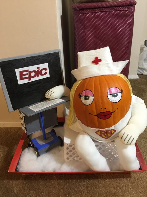 Healthcare Pumpkin Decorating, Creative Pumpkin Decorating Contest, Nurse Pumpkin, Hospital Decoration, Halloween Pumpkin Crafts, Creative Pumpkin Decorating, Pumpkin Carving Contest, No Carve Pumpkin Decorating, Pumpkin Decorating Contest