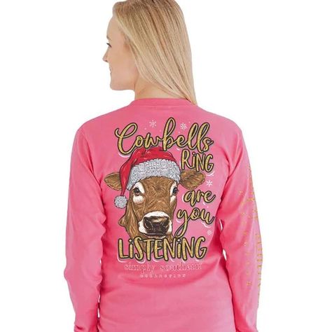 Southern Logo, Red Longsleeve, Popular Christmas Songs, Simply Southern Shirts, Fall Stuff, Red Long Sleeve Shirt, Southern Shirts, Festival Shirts, Cow Bell