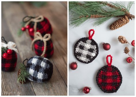 Crochet Plaid Ornament - Crochet Pattern - Whistle and Ivy Buffalo Plaid Crochet, Plaid Ornaments, Crochet Plaid, Ornament Crochet, Plaid Crochet, Modern Crochet Patterns, Ornament Pattern, Crochet Christmas Ornaments, Christmas Ornament Pattern