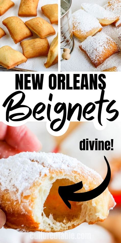 This New Orleans beignet recipe makes golden brown, sugar sprinkled bits of heaven. Whether you’ve been to the French Quarter and tried them there or just dream of it, it’s time you learned how to make beignets so you can enjoy their sweet deliciousness whenever you like!  #recipes #travel How To Make Beignets, Beignet Recipe, Brownie Desserts, The French Quarter, Fun Baking Recipes, Donut Recipes, Bread Recipes Homemade, Yummy Sweets, French Quarter