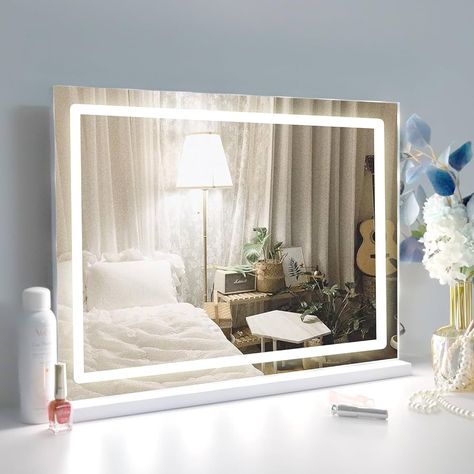 Amazon.com : Despful Makeup Vanity Mirror with Lights, 22.8"x 18.1" Large LED Lighted Mirror with 10X Magnification and USB Charging Port, Smart Touch 3 Colors Dimmable, Touch Control for Bedroom, White : Beauty & Personal Care Wall Mirror With Lights Bedroom, Led Makeup Mirror Vanity, Led Mirror Amazon, Big Mirror Vanity, Small Vanity Mirror With Lights, Vanity Mirror With Light, Mirrors For Desk, Vanity Styling Bedroom, Mirror On Desk