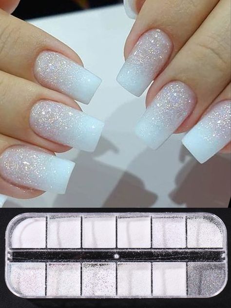 Nails Powder, Nail Glitter Powder, Sugar Nails, White Glitter Nails, Ombre Nails Glitter, Sparkle Nails, Glitter Powder, Nail Glitter, Gem Nails