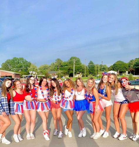 America Fnl Theme, Tropical Fnl Theme, Patriotic Football Game Theme, American Theme Football Game, Usa Fnl Theme, Usa Outfits Spirit Week, Usa Themed Football Game, Usa Day Spirit Week Outfit, Usa Theme Outfit Football Games