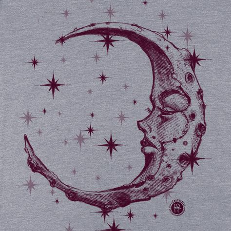 Lonely Moon T-Shirt: A Glimpse of Solitude Vintage Moon And Stars Illustration, Whimsigoth Moon Art, Celestial Ink Drawing, Moon Person Drawing, Vintage Moon Drawing, Old Vintage Drawings, Spooky Moon Drawing, Whimsical Moon Art, Japanese Moon Art