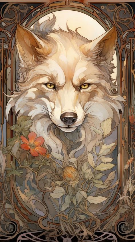 An art nouveau drawing of a wolf animal mammal creativity. | premium image by rawpixel.com / Tanat Chittirungsan Art Nouveau Animals, Art Nouveau Drawing, Drawing Of A Wolf, Art Deco Animals, Wolf Animal, Fox Painting, Bird Artwork, Alphonse Mucha, A Wolf