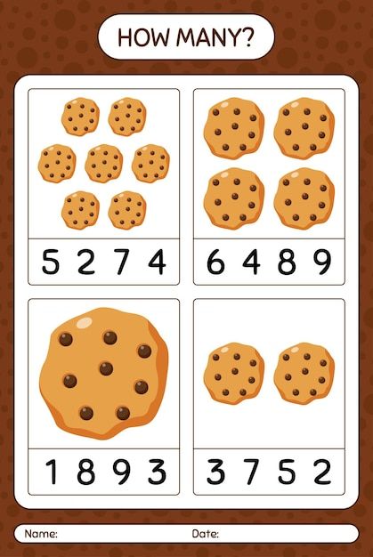 How many counting game with cookie. work... | Premium Vector #Freepik #vector #math-worksheet #how-many #math-game #worksheet Cookie Counting, Game Worksheet, Worksheet For Preschool, Mouse A Cookie, Activity Sheets For Kids, Counting Games, Multiplication Worksheets, Math Counting, Math Game