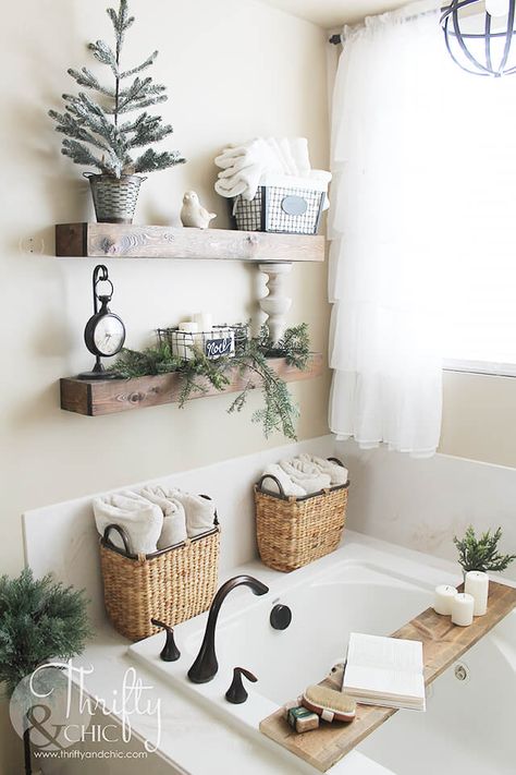 Whether you have five minutes or five dollars to spare, you can decorate your bathroom for Christmas. These fast, cheap & easy Christmas decorating ideas are great for sprucing up your home this holiday season. Bathroom Christmas Decor, Bathroom Christmas, Christmas Entryway, Christmas Bathroom Decor, Christmas Bathroom, Bathroom Decor Apartment, Master Decor, Basement Bathroom, Diy Bathroom Decor