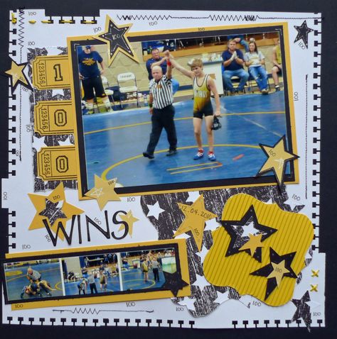 100 Wins Wrestling Ideas, Scrapbook Memories, Scrapbooking Sports, Sports Page, Wrestling Mom, Scrapping Ideas, Yearbook Themes, Scrapbook Boys, School Scrapbook