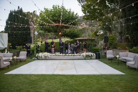 Outdoor Dance Floor Under Strings of Lights    Photography: Lane Dittoe… Outdoor Dance Floors, Wedding Dance Floor, Backyard Wedding Decorations, Diy Your Wedding, Small Backyard Wedding, Lights Photography, Backyard Reception, Dance Floor Wedding, Charming Wedding