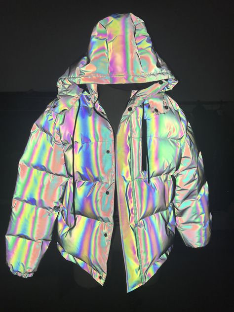 Cotton Filled Color Reflective Bubble Coat Winter Rainbow Puffer Jacket - Buy Rainbow Puffer Jacket,Color Reflective Bubble Coat,Winter Bubble Coat Product on Alibaba.com Iridescent Puffer Jacket, Holographic Puffer Jacket, Reflective Outfit, Winter Bubble, Reflective Clothes, Bubble Jacket, Fancy Fits, Puffer Jacket Men, Bubble Coat