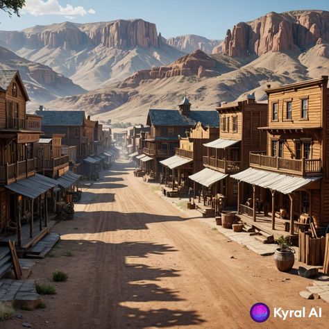 Fantasy Wild West Town, Old West Background, Wild West Architecture, Old Wild West Aesthetic, Western Landscape Photography, Western Mansion, Old Western Aesthetic, Western Ghost Town, Wild West Buildings