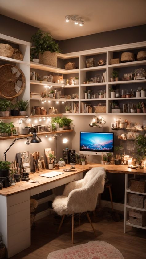 Craft Work Space Ideas, Home Office Hobby Room, Hobby Room Decor, Hobby Room Aesthetic, Cosy Home Office Ideas, Study Ideas Room, Craft Space Ideas Workspaces, Hobby Room Organization, Home Office Studio Creative Workspace