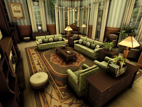 The Sims Resource - New Orleans Family House Sims 4 Mansion Living Room, Sims 4 Vintage Living Room, Sims 4 Family House Interior, Sims 4 Victorian House Interior, New Orleans Sims 4, Sims Living Room, Sims 4 Living Room Ideas, Sims 4 Victorian House, Sims Victorian