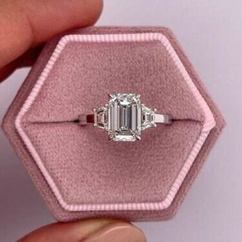 Three Stone Emerald Cut Ring, 3 Carat Engagement Ring, Emerald Cut Diamond Engagement Ring, Emerald Cut Diamond Engagement, Emerald Cut Rings, Emerald Engagement Ring Cut, Etsy Gold Ring, Stone Engagement Rings, Stone Engagement