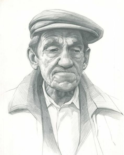 Cap Drawing, Old Man Face, Old Man Portrait, Cap Art, Man Sketch, Old Faces, Drawing Portrait, Custom Family Portrait, Amazing Drawings