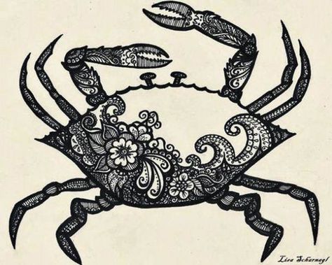 Crab Tattoos, Crab Tattoo, Crab Print, Irish Tattoos, Compass Tattoo Design, Arte Folk, Theme Tattoo, Zodiac Sign Tattoos, Moo Moo