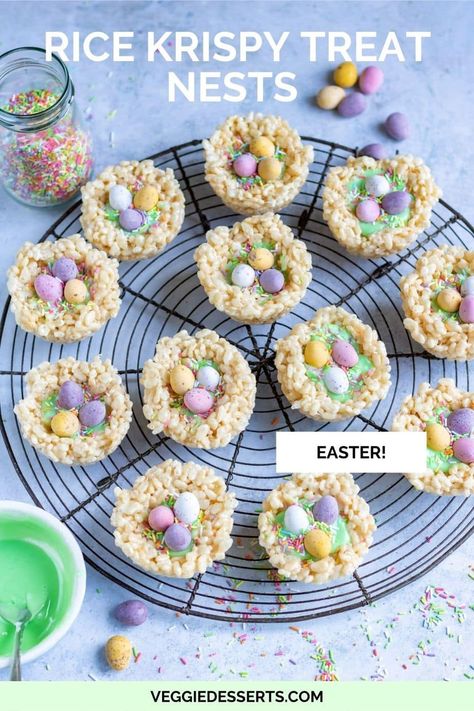 Rice Krispy Nest Treats, Easter Rice Crispy Treats, Rice Krispie Nests, Easter Rice Krispies, Easter Rice Krispie Treats, Easter Deserts, Easter Egg Nest, Rice Crispy Treats Recipe, Vegetarian Kids