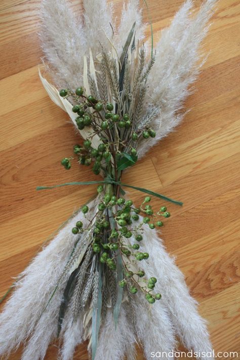 pampas grass swag 2 Pampas Grass Swag Diy, Pampas Grass Floral Swag Diy, Pampas Grass Swag, Fall Door Swag, Witches Brooms, Fall Windows, Mom Crafts, Wedding Swag, Spring Wedding Bouquets