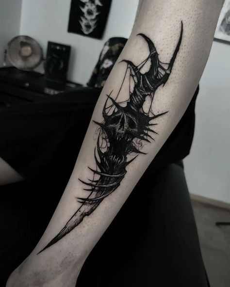 Forearm Cover Up Tattoos, Satanic Tattoos, Artsy Tattoos, Wicked Tattoos, Clever Tattoos, Creepy Tattoos, Tatuaje A Color, Dagger Tattoo, Dark Tattoo