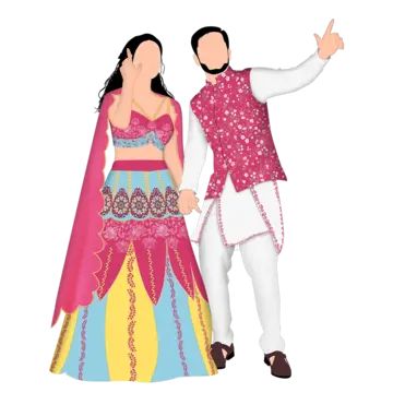 Indian Engagement Caricature, Bhangra Illustration, Back Pose Illustration, Sangeet Caricature Couple, Indian Groom Illustration, Sangeet Illustration, Bride Groom Caricature, Hindu Wedding Caricature, Sangeet Caricature