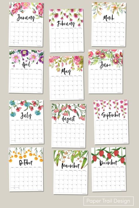 Printable Calender, Calender Printables, Planner Free Printable, Paper Trail Design, Free Printable Calendar Templates, Floral Calendar, Kalender Design, Free Printable Crafts, Trail Design