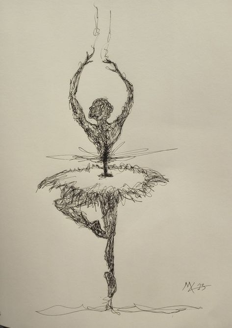 Scribble artwork of a dancing ballerina done in ink. Done by Austin Artist Michael Lee BMachinesMike #scribble #scribbleart #penart #abstractdrawing #inkdrawing #ballerina #dancer Dark Scribble Art, Scribble Art Doodles, Scribble Art Easy, Pen Scribble Art, Ballet Tattoo, Scribble Drawings, Pen Artwork, Scary Drawings, Aesthetic Notes