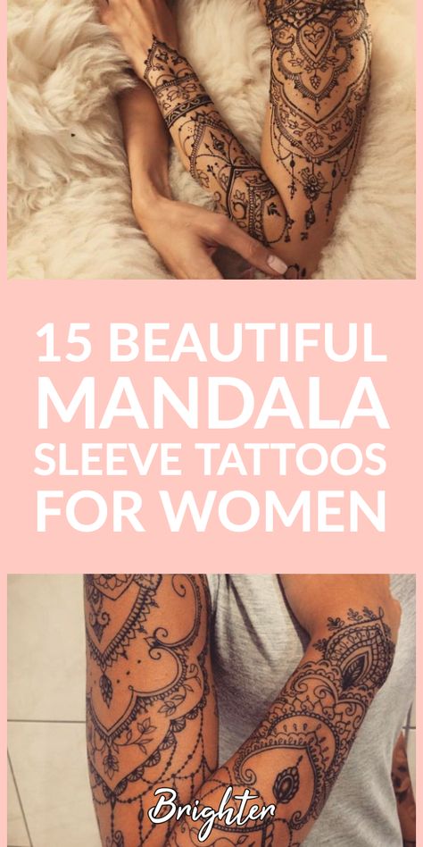 Henna Tattoo Designs Wrist Small, Tattoo Ideas Mandala Arm, Feminine Forearm Tattoo Sleeve, Flower Of Life Sleeve Tattoo, Mandala Tattoo Wrist For Women, Mandala Tatoos Woman, Arm Mandala Tattoos For Women, Mandala Arm Tattoos For Women, Mandela Tattoo Designs For Women