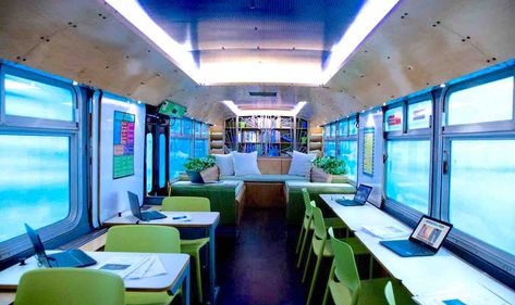 Converted School Bus, Converted Bus, Mobile Coffee Shop, Tutoring Business, Mobile Library, Bus Interior, School Bus Conversion, Graduate Degree, School Campus