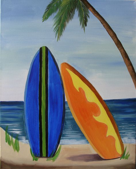 “Surfboards,” 16” x 20”, visit https://www.etsy.com/listing/104489343/free-shipping-original-acrylic-painting. Painting Of A Surfboard, Easy Surf Paintings, Surfing Painting Easy, Surf Board Painting On Canvas, Surfboard Painting Ideas, Surfboard Painting On Canvas, Summer Paintings Easy, Surf Board Painting, Cute Summer Paintings