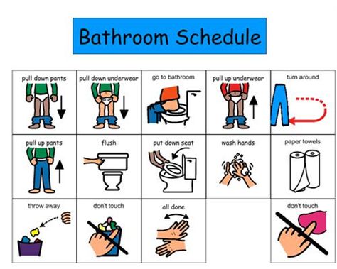 bathroom schedule Toilet Training Visual Schedule, Preschool Bathroom, Toilet Training Visuals, Potty Training Visuals, Boys Potty, Potty Training Girls, Task Analysis, Potty Training Boys, Visual Schedules