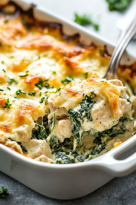 Easy Fall Meal Ideas, Fall Family Meals, Supper Ideas Easy, Chive And Onion Cream Cheese, Chicken And Spinach Casserole, Spinach Casserole Recipes, Spinach Casserole, Chicken Spinach, Leftover Rotisserie Chicken