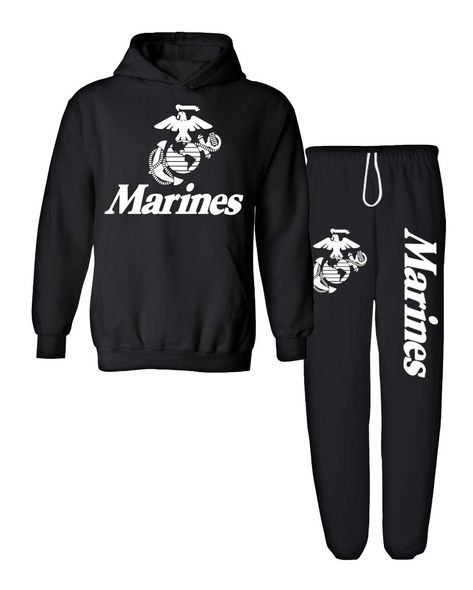 PRICES MAY VARY. 50% cotton 50% polyester Soft & Cozy OFFICIALLY LICENSED BY MARINE CORPS! Sweatpants: Drawstring, elastic waist and cuff, No pockets Hoodie: Drawstring, front pouch style pocket Size: Mens Color: Black United states marine corps sweatpants and sweatshirt! This item is Officially Licensed By The Marine Corps! Great Quality and perfect Marine Corps Gifts! Usmc Hoodie, Sweatpants And Sweatshirt, Marine Hoodie, Marine Corps Gift, Hoodie And Sweatpants, United States Marine, United States Marine Corps, Pocket Hoodie, The Marine