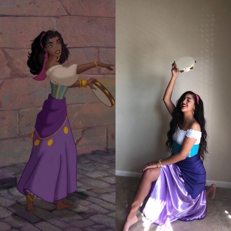 Mother Gothel Diy Costume, Esmerelda Halloween Costume, Megan Hercules Costume, Esmeralda And Phoebus Costume, Esmeralda Halloween Costume, Esmeralda Disney Costume, Latina Halloween Costume Ideas, Unique Disney Costumes, Esmeralda Halloween