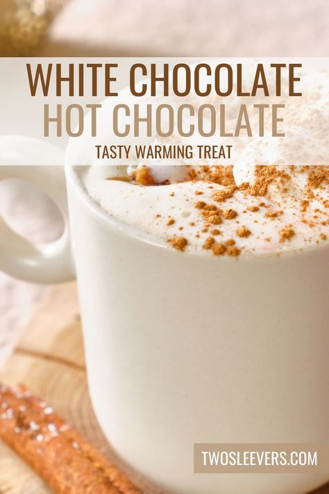 Embrace the winter chill with a comforting mug of our White Hot Chocolate. This dreamy winter treat is a delightful twist on the classic hot cocoa, featuring creamy white chocolate and a touch of vanilla. It's the perfect beverage to warm you up on a frosty day. White Chocolate Hot Chocolate, Crock Pot Hot Chocolate Recipe, White Hot Chocolate Recipe, Starbucks Hot Chocolate, Hot Winter Drinks, White Chocolate Shavings, Crockpot Hot Chocolate, Mocha Recipe, White Chocolate Mocha