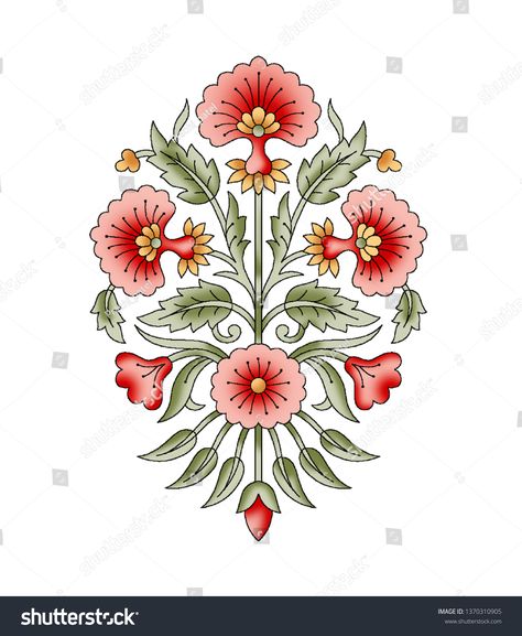 Mughal Flower Motif Stock Illustration 1370310905 Mughal Flower Motif, Mughal Flower, Medium Length Haircuts, Mughal Art Paintings, Folk Art Flowers, Textile Prints Design, Textile Pattern Design, Indian Folk Art, Flower Art Images