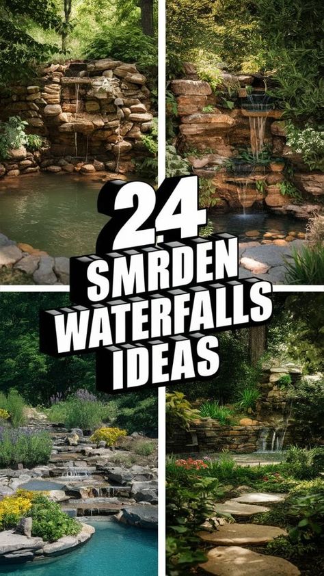 Explore creative and practical waterfall designs that will elevate your outdoor living experience. Start planning your waterfall oasis today! Ponds And Waterfalls Ideas, Hill Waterfall Backyard, Waterfall Design Ideas, Waterfall Ideas Backyard, Pondless Waterfall Diy How To Build, How To Make A Waterfall, Waterfalls Backyard Diy, Yard Waterfall, Homemade Waterfall