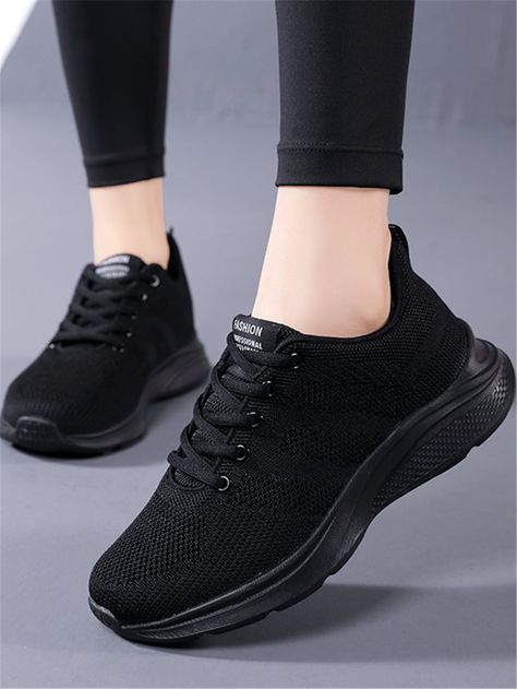 Black Sporty    Plain Running Shoes    Women Shoes Shoes For College, Black Shoes Outfit, Black Sneakers Women, Black Sports Shoes, Women Sports Shoes, Soft Shoes, Black And Purple, Travel Shoes, Black Shoes Women