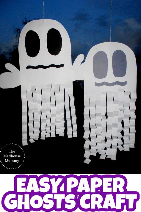 Paper Ghosts, Halloween Ghost Craft, Veselý Halloween, Dekorasi Halloween, Halloween Art Projects, Bricolage Halloween, Halloween Crafts Preschool, Ghost Crafts, Halloween Paper Crafts