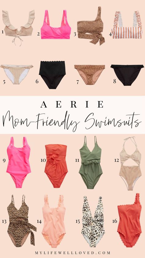 Moms Swim With Style: The Best Aerie Swimsuits For Women by Alabama Mommy + Style blogger, Heather Brown // My Life Well Loved Mom Bod Bathing Suits, Soft Natural Swimsuit, Mom Swimming Suits, Mom Bod Swimsuit, Best Mom Swimwear, Target Swimsuits 2023, Amazon Bathing Suits Women, 2024 Bathing Suit Trends, One Piece Bathing Suits For Women