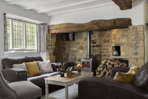 #Cotswolds #NorthCotswolds #Mickleton #GuestCottage #HolidayCottage #UKHoliday #LuxuryUKHoliday #BoutiqueRetreat #SelfCatering #OakBeamed #StoneWall #Fireplace #InteriorDesign #LivingRoom #Lounge #LeadedWindows #Inglenook #LogBurner Fireplace Cottage, Library Fireplace, English Cottage Interiors, Boutique Retreats, Inglenook Fireplace, Timber Beams, Luxury Cottage, Guest Cottage, Cottage Interiors