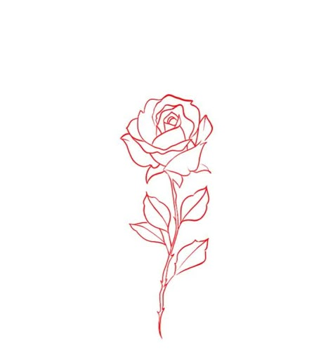 Small Rose With Stem Tattoo, Red Tattoo Outline, Red Outline Rose Tattoo, Red Rose Tattoo Outline, Simple Red Rose Tattoo, Tiny Red Rose Tattoo, Rose With Fire Tattoo, Wrist Rose Tattoos For Women, Red Rose Tattoo Behind Ear