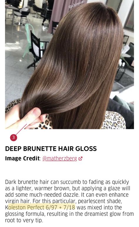 Chocolate Brown Formula, Ash Brown Formula, Wella Color Touch Formulas, Brunette Formulas, Hair Formula, Color Formulas, Dark Brunette Hair, Hair Gloss, Hair Color Formulas