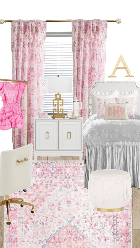 Love Shack Fancy Bedroom, Fancy Bedroom Ideas, Bama Gameday, Preppy Dorm Room, Dream Dorm Room, Fancy Bedroom, Dorm Room Styles, Pink Dorm, Dream Dorm