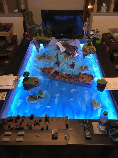 D&d Game Table, Custom Dnd Table, Dnd Game Room Decor, Diy D&d Table, Dnd Board Diy, Dnd Game Table, D&d Setup, Dnd Table Ideas, Dnd Room Interior Design