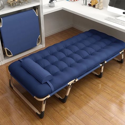 Folding single office nap lunch break folding deck chair tri-fold bed outdoor household escort simple camping bed _ - AliExpress Mobile Double Bed Designs, Sleeping Cots, Simple Lunch, Portable Bed, Camping Cot, Wooden Bed Design, Folding Bed, Bed Design Modern, Camping Bed