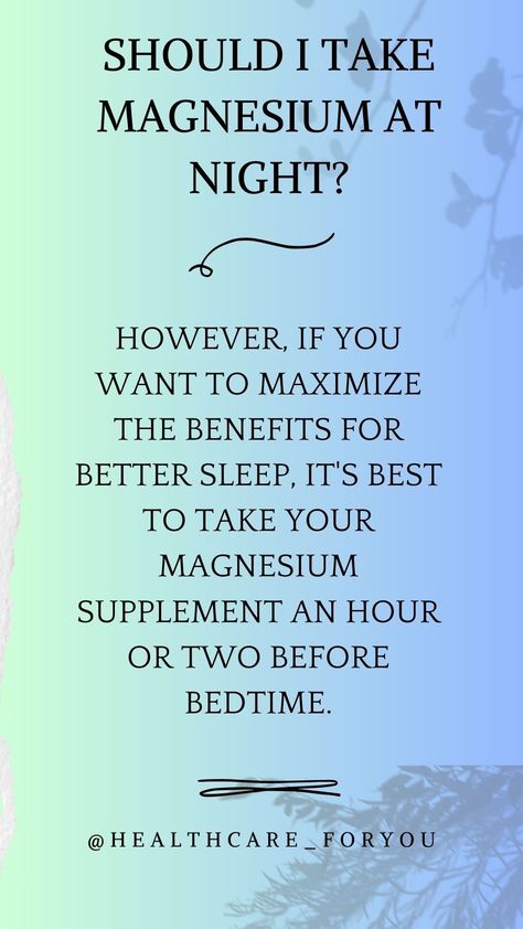 Should I Take Magnesium At Night ? Taking magnesium at night can aid sleep quality for some individuals. #MagnesiumSupplement before bed might relax muscles, calm nerves, and promote restfulness. Consult your healthcare professional before making changes to your routine. Magnesium Before Bed, Calm Nerves, Relax Muscles, Auto Immune, How To Calm Nerves, Making Changes, Before Sleep, Before Bed, Healthy Tips