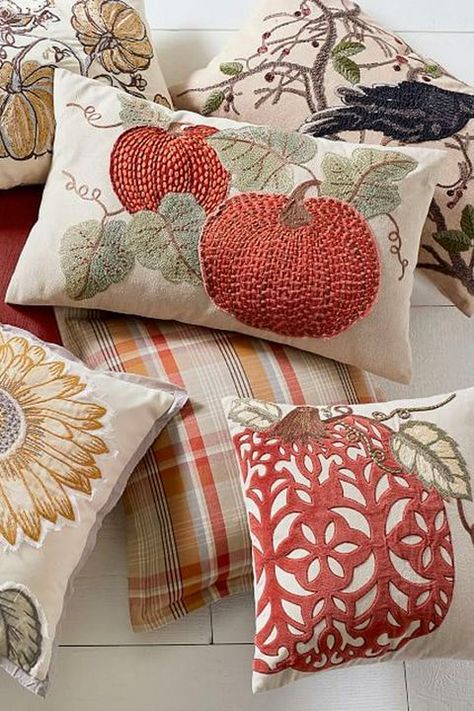 Easy Diy Thanksgiving Decorations, Easy Thanksgiving Decorations, Thanksgiving Decorations For Home, Pillow Pumpkin, Harvest Pillows, Thanksgiving Pillows, Fall Leaf Wreaths, Pumpkin Pillow, Plaid Pillow Covers