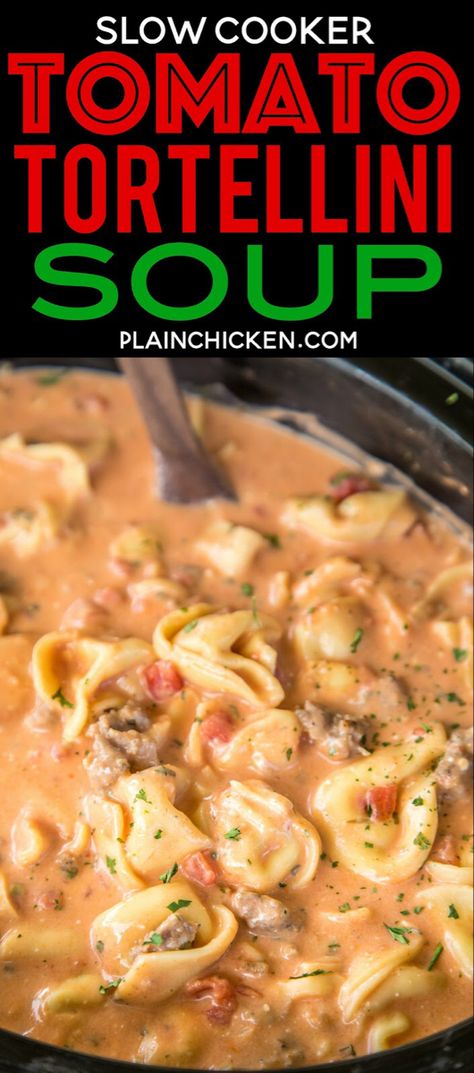 Tortellini Soup Crockpot, Slow Cooker Tortellini, Chive And Onion Cream Cheese, Tortellini Chicken, Recipes Tortellini, Slow Cooker Tortellini Soup, Cheese Tortellini Soup, Best Tomato Soup, Tomato Tortellini